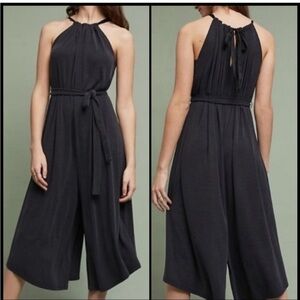 ANTHROPOLOGY HD in Paris Jacenta Ribbed Wide Leg Jumpsuit in Navy Black